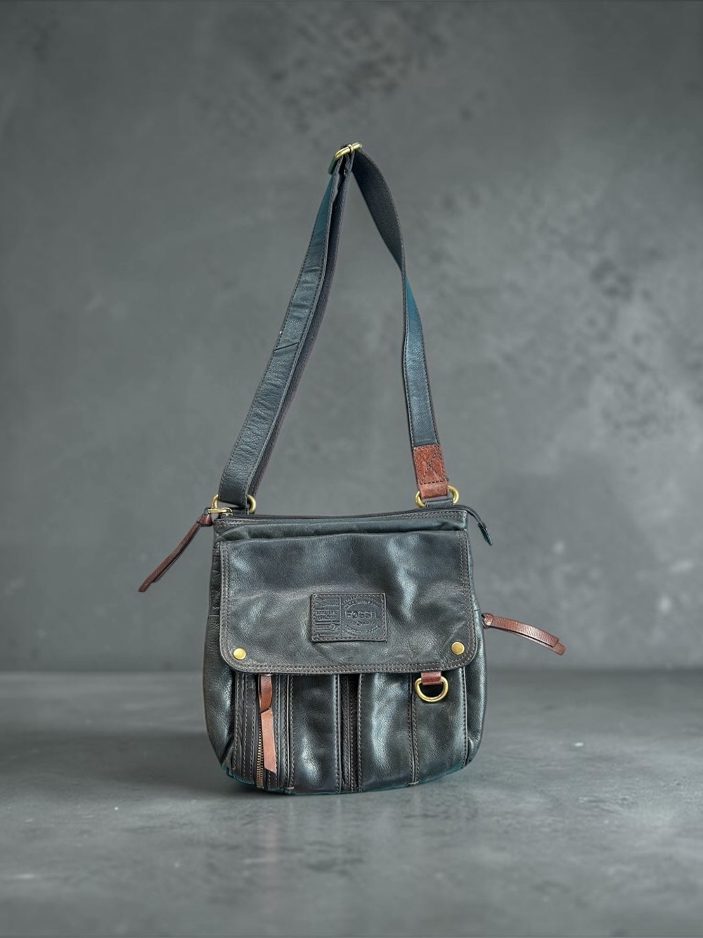 FOSSIL MORGAN TRAVELER BLACK LEATHER CROSSBODY BAG
